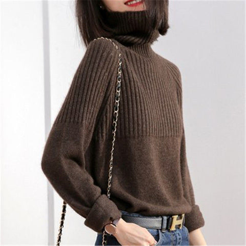 Turtleneck Stretch Striped Sweaters