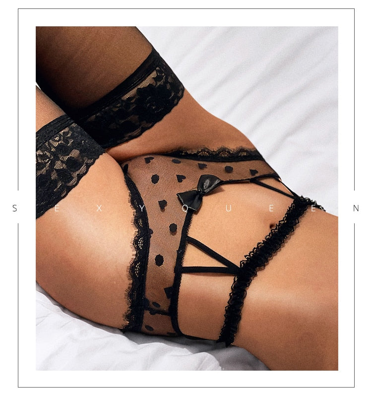 High Waist Mesh Panties Lace Underwear Transparent Hollow Out Lingerie Bow G Strings Intimates