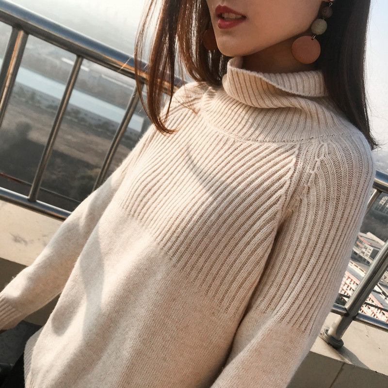 Turtleneck Stretch Striped Sweaters