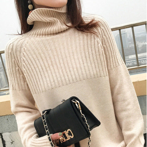 Turtleneck Stretch Striped Sweaters