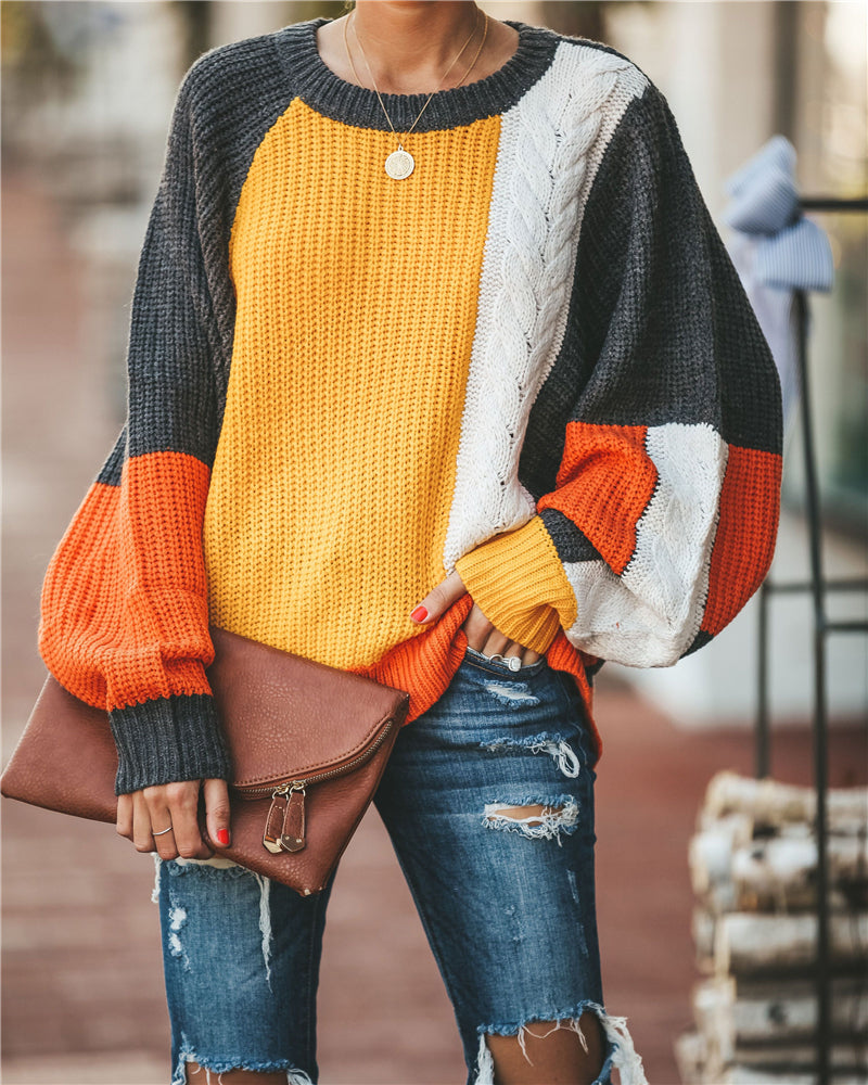 Patchwork Loose Sleeve Sweaters