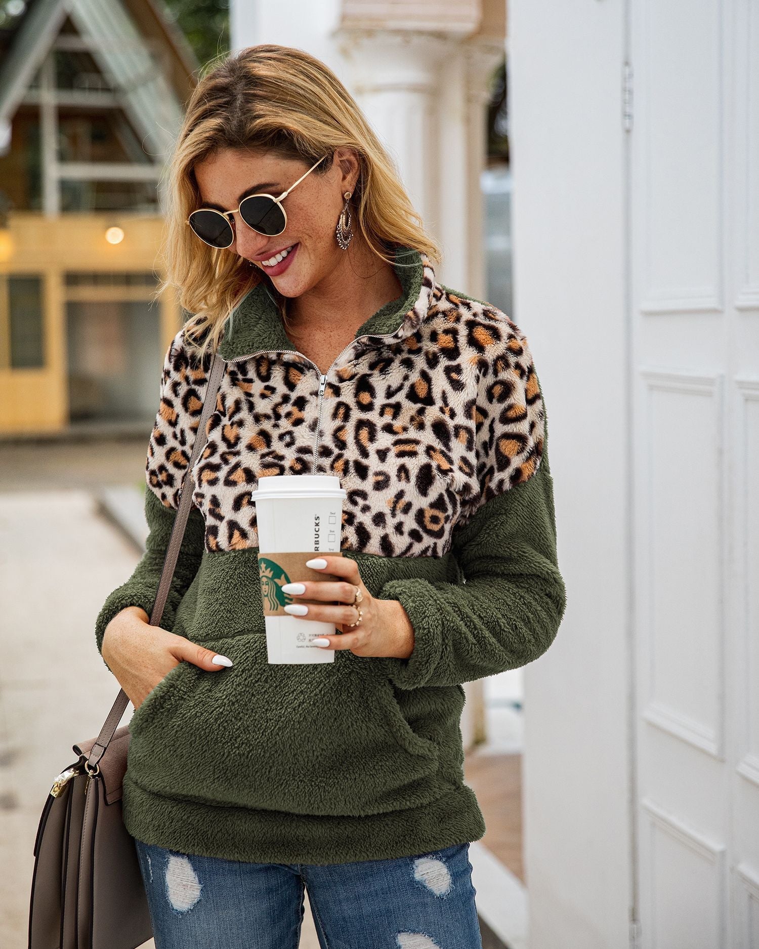 Half Leopard Zipper Sweaters