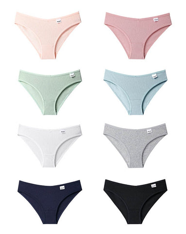 3PCS/Set Panties Striped Underwear Solid Color Briefs Low-Rise Soft Panty Underpants Female Lingerie