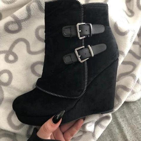 Compact High Platform Heel Leather Ankle Boots