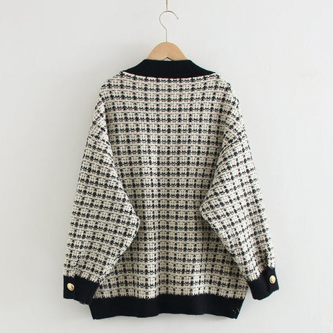 Black Edge Plaid Winter Cardigan Sweaters