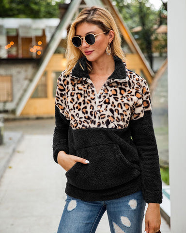 Half Leopard Zipper Sweaters