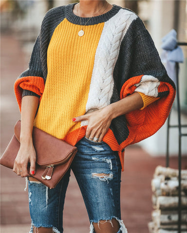 Patchwork Loose Sleeve Sweaters