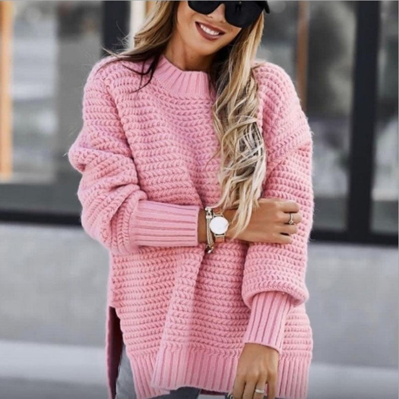 Autumn Winter Mock Neck Batwing Sleeve Knitted Sweater