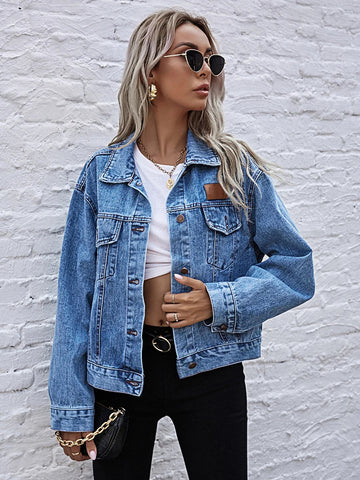 Casual Style Turn-Down Collar Denim Jacket