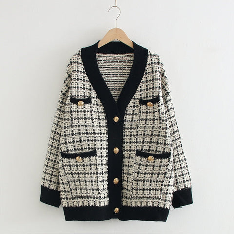 Black Edge Plaid Winter Cardigan Sweaters