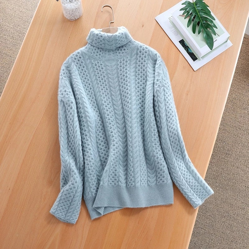 Braided Pattern Turtleneck Sweaters