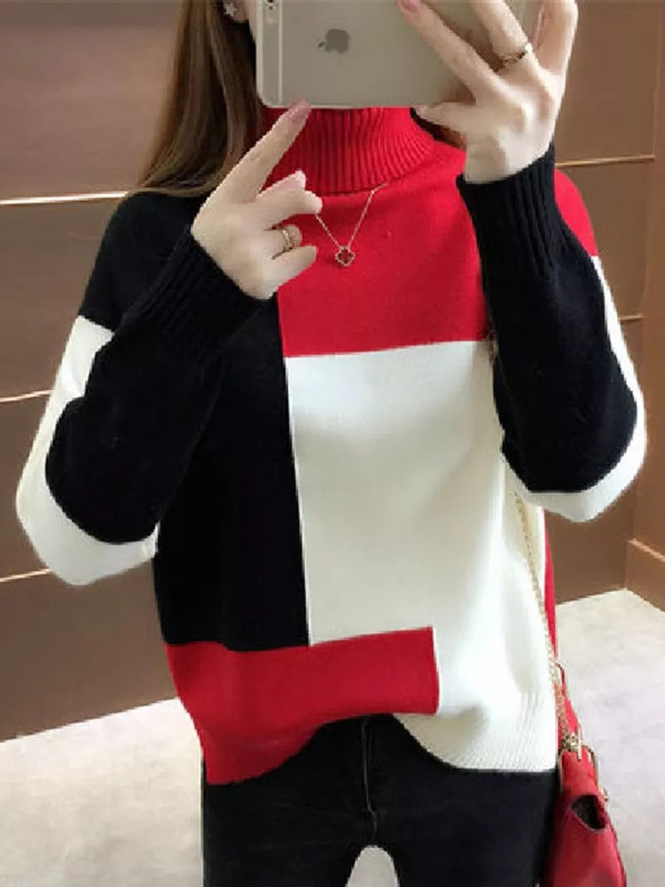 Red Black White Harmony Knit Oversized Sweaters