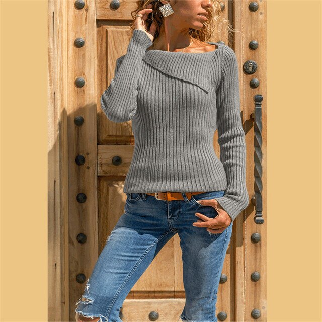 Slash Neck Slim Sweaters