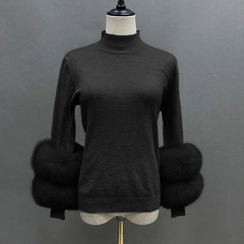 Chic Fluffy Fur Sleeve Sweaters