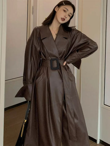 S-7XL Plus Size Faux Leather Trench Coats