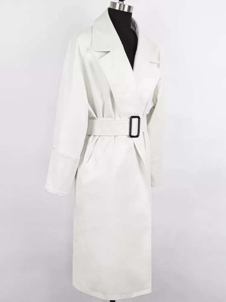 S-7XL Plus Size Faux Leather Trench Coats