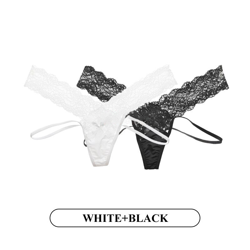 2PCS/Set Lace Panties Low-waist Temptation Lingerie Femal Cross Strap G String Thong Hollow out Underwear