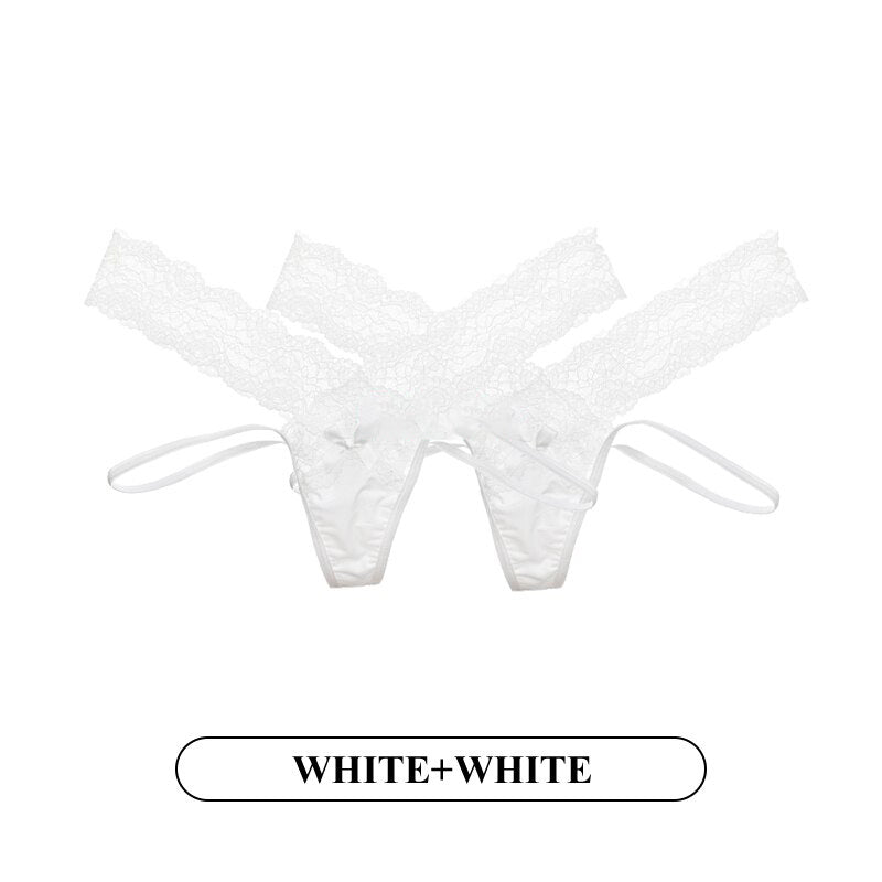 2PCS/Set Lace Panties Low-waist Temptation Lingerie Femal Cross Strap G String Thong Hollow out Underwear