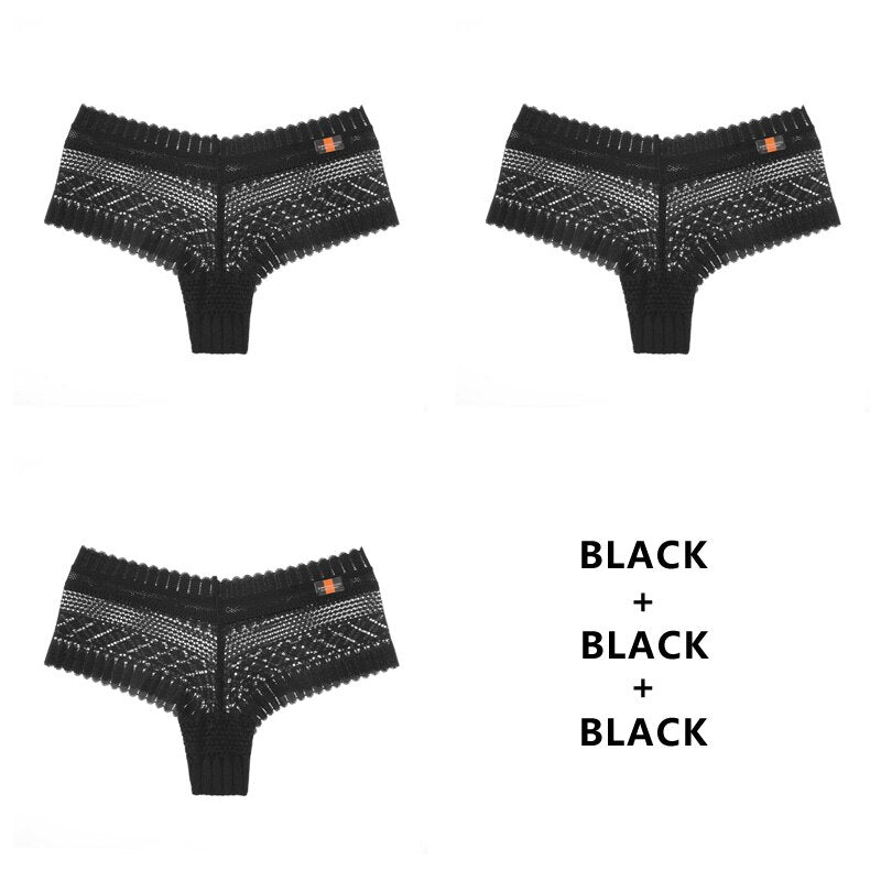 3PCS/Set Panties Lace Low-waist Briefs Female Breathable Embroidery Underwear G String Underpant Lingerie