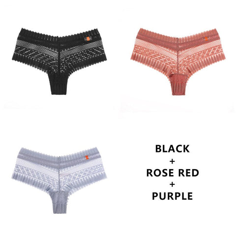 3PCS/Set Panties Lace Low-waist Briefs Female Breathable Embroidery Underwear G String Underpant Lingerie