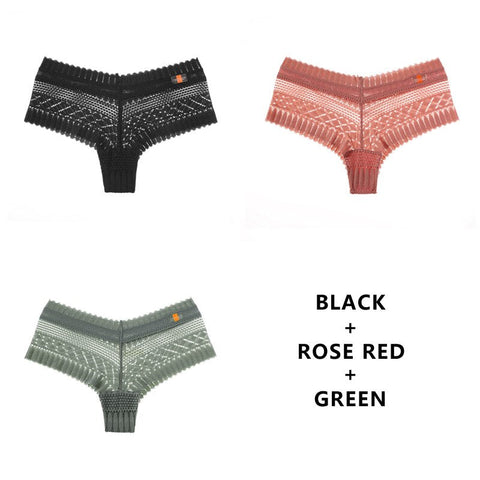 3PCS/Set Panties Lace Low-waist Briefs Female Breathable Embroidery Underwear G String Underpant Lingerie