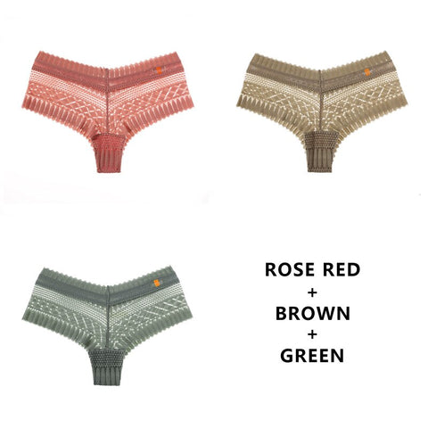 3PCS/Set Panties Lace Low-waist Briefs Female Breathable Embroidery Underwear G String Underpant Lingerie