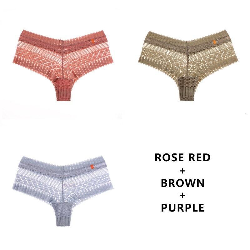 3PCS/Set Panties Lace Low-waist Briefs Female Breathable Embroidery Underwear G String Underpant Lingerie