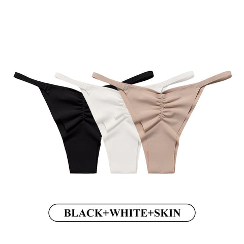 3PCS/Set Ice Silk Panties Low-Rise Temptation Lingerie Female G String Underwear No Trace Thong Intimates