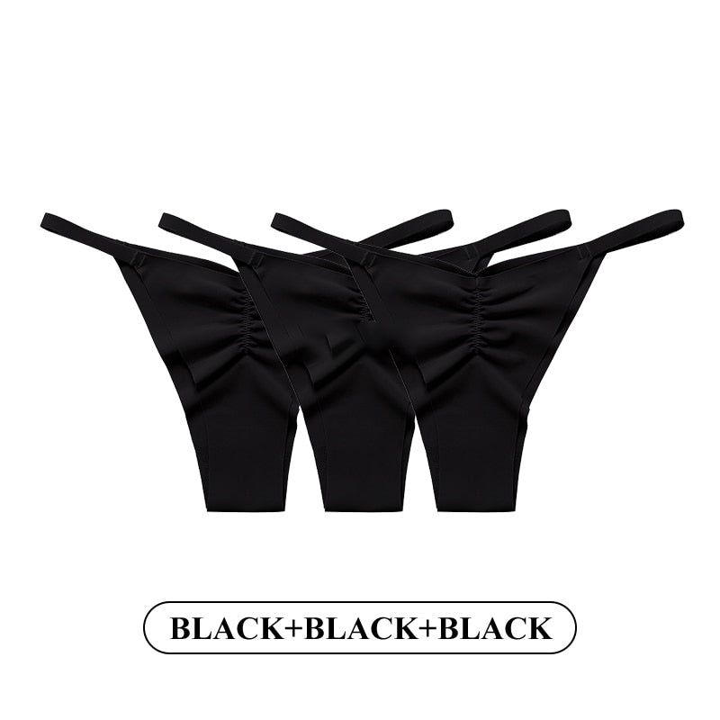 3PCS/Set Ice Silk Panties Low-Rise Temptation Lingerie Female G String Underwear No Trace Thong Intimates