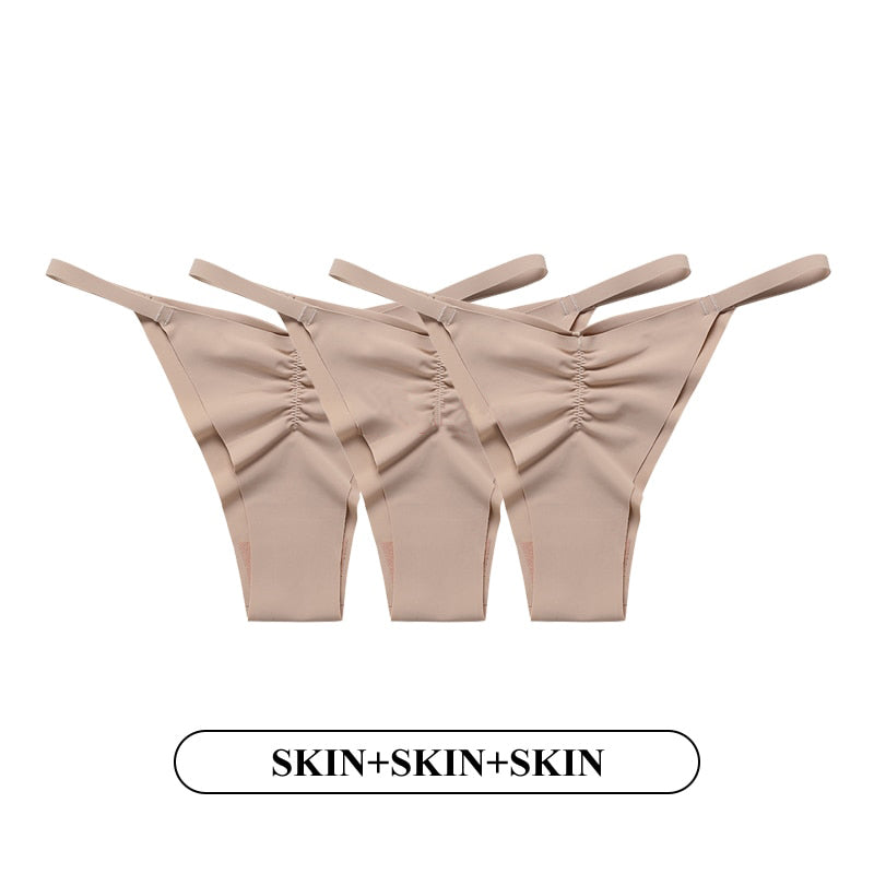 3 Teile/satz Ice Silk Höschen Low-Rise Versuchung Dessous Weibliche G String Unterwäsche Keine Spur Tanga Intimates