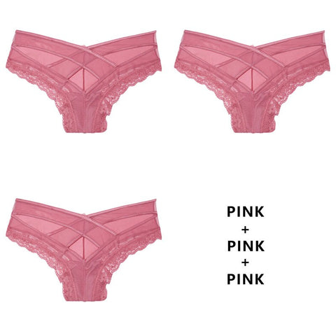 3pcs/Lot Panties Lace Low-Waist Brief Female Underwear Lady Cross Strap Hollow Out Lingerie G String Underpant