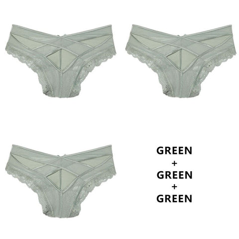 3pcs/Lot Panties Lace Low-Waist Brief Female Underwear Lady Cross Strap Hollow Out Lingerie G String Underpant