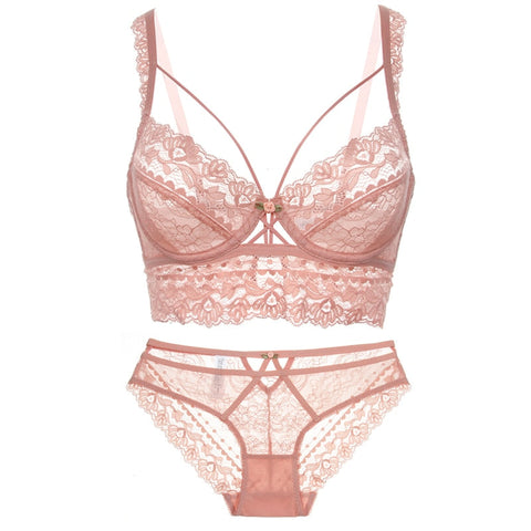 Klassisches Bandage-BH-Set, Dessous, Push-Up, transparenter Büstenhalter, Spitzenunterwäsche-Set, Versuchungshöschen