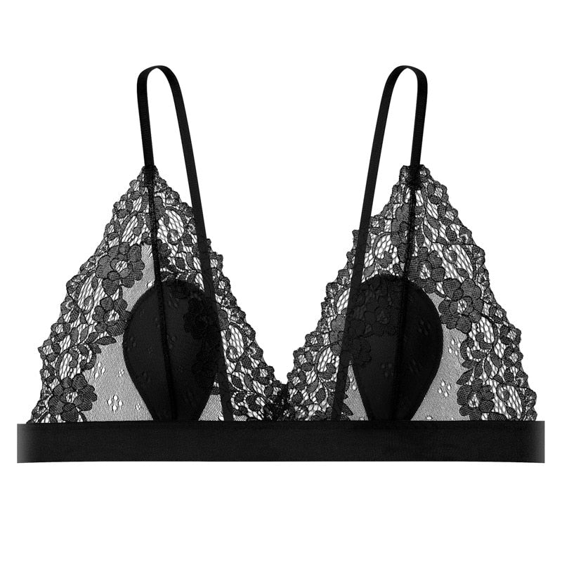 Französische ultradünne Bralette, einfarbige Spitzenunterwäsche, atmungsaktiver, kabelloser Damen-BH, nahtlose Dessous