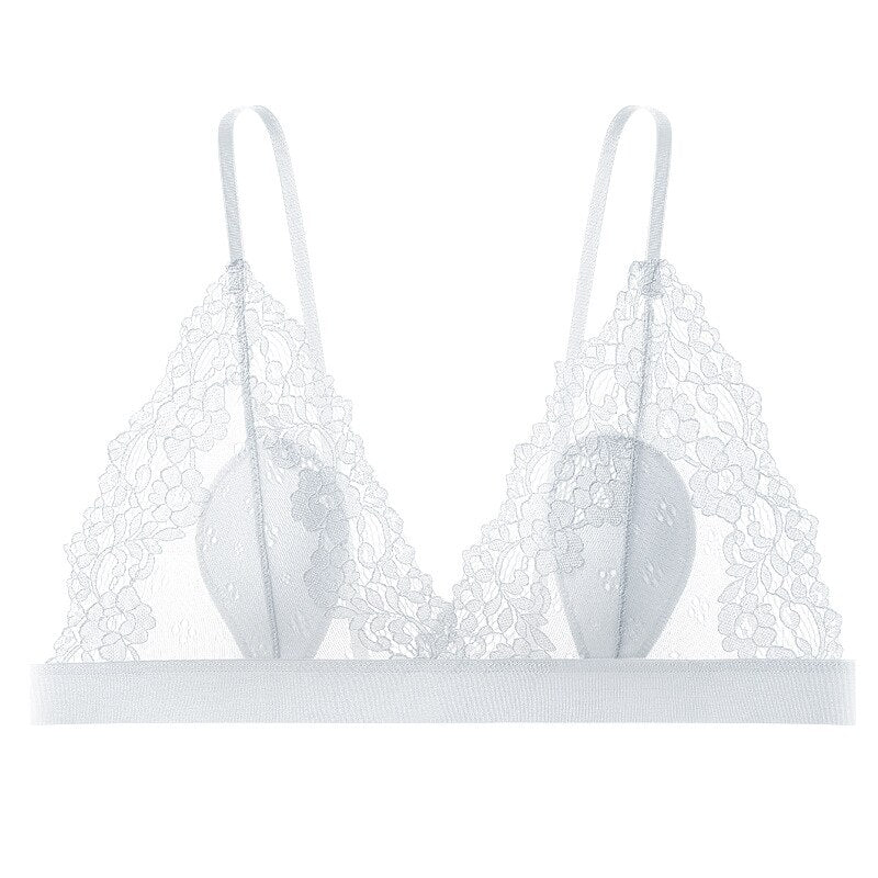 Französische ultradünne Bralette, einfarbige Spitzenunterwäsche, atmungsaktiver, kabelloser Damen-BH, nahtlose Dessous