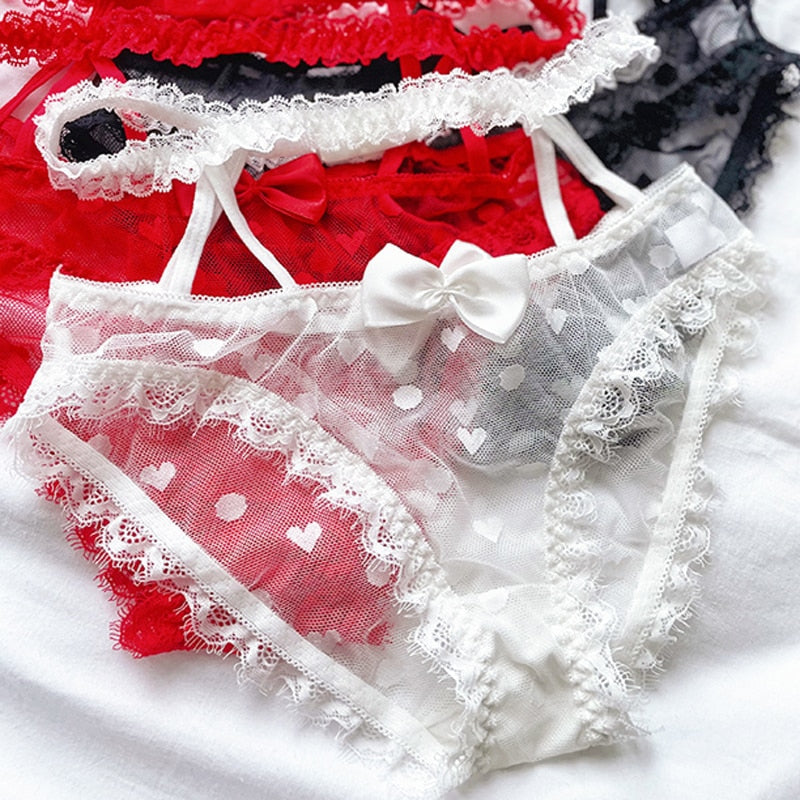 High Waist Mesh Panties Lace Underwear Transparent Hollow Out Lingerie Bow G Strings Intimates