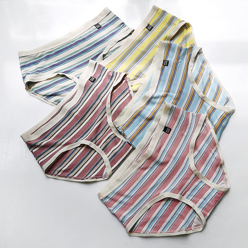 Colored Striped Panties Low Waist Cotton Lingerie Seamless Briefs Underwear Intimates