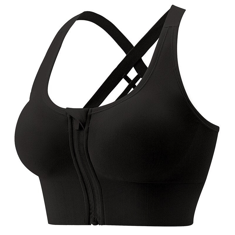 Front Zipper Sports Bra Wire Free Yoga Padded Bralette Lingerie Female Beautiful Back Gather Fitness Underwear