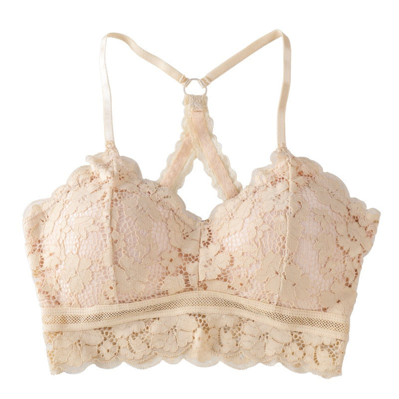 Aushöhlen Bralette Volltonfarbe Schönheit Zurück Spitze Unterwäsche Weibliche Hinzufügen pad Drahtlose Bh Nahtlose Dessous