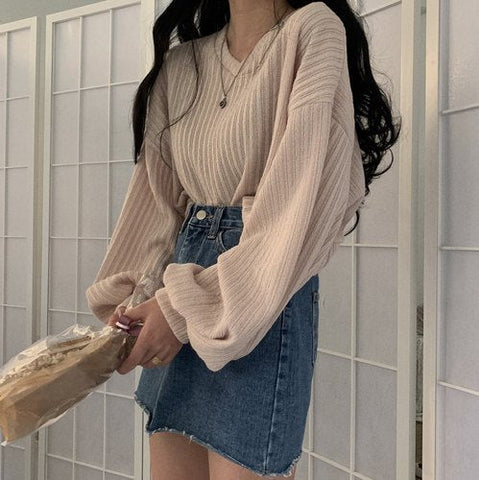 Loose Style Long Sleeve V-Neck Oversized Sweater