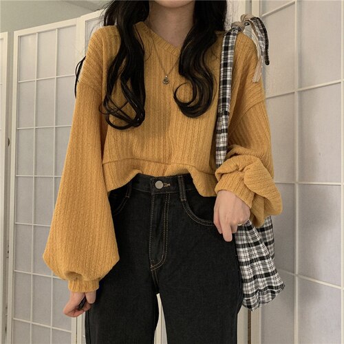 Loose Style Long Sleeve V-Neck Oversized Sweater