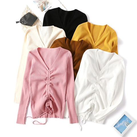 Spring Autumn Lace Up Sweaters