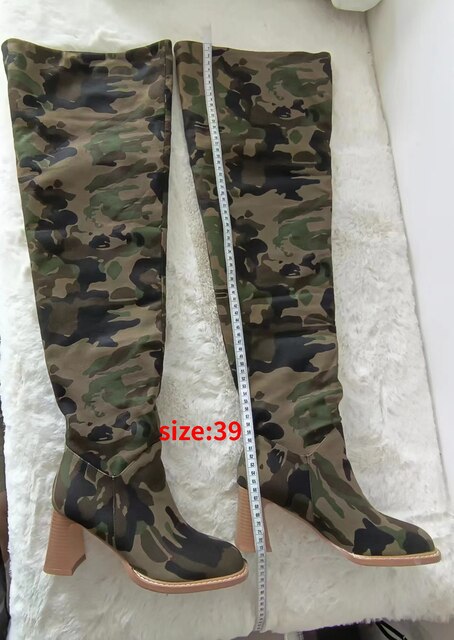 Street Style High Heel Designer Camouflage Stiefel