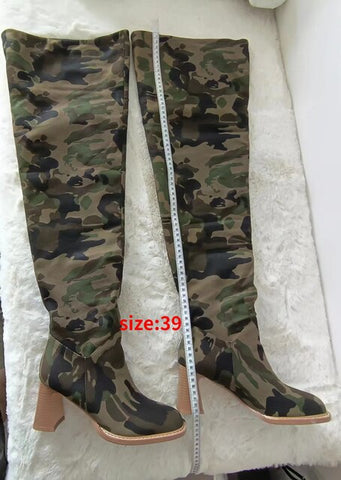 Street Style High Heel Designer Camouflage Boots