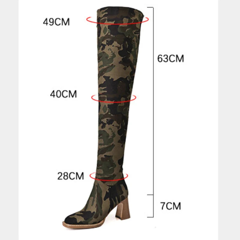 Street Style High Heel Designer Camouflage Stiefel