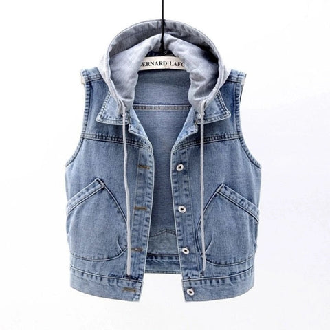 Sleeveless Denim Hooded Jackets