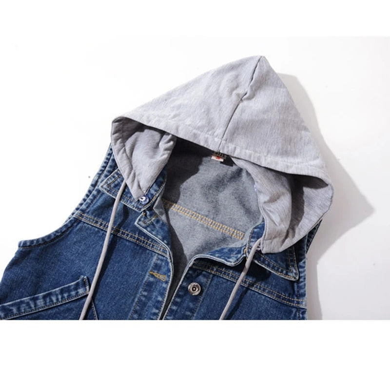 Sleeveless Denim Hooded Jackets