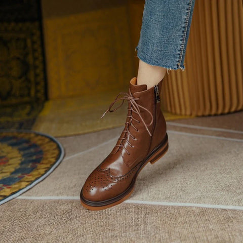 Genuine Leather Classic Style Low Heel Winter Boots