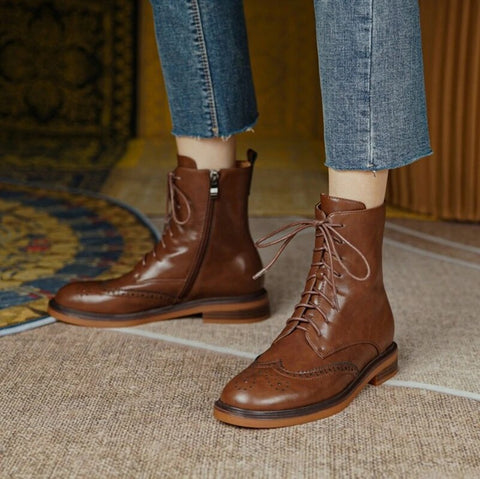 Genuine Leather Classic Style Low Heel Winter Boots