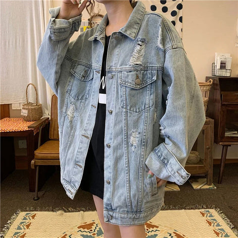 Vintage Ripped Plus Size Denim Jacket